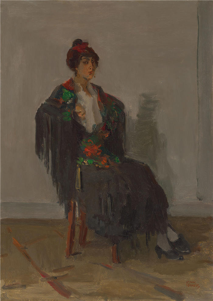 伊萨克·拉扎鲁斯·伊斯拉尔斯(Isaac Lazarus Israëls，荷兰画家)高清作品-《西班牙礼服的坐着的女士》