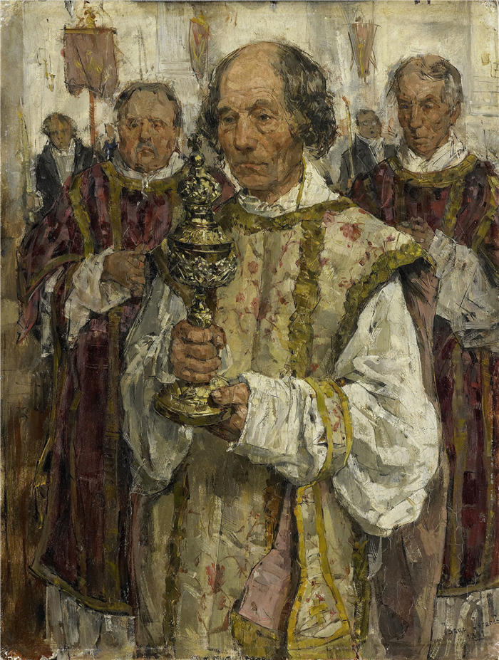 伊萨克·拉扎鲁斯·伊斯拉尔斯(Isaac Lazarus Israëls，荷兰画家)高清作品-《海牙旧天主教堂的游行（1881 年）》