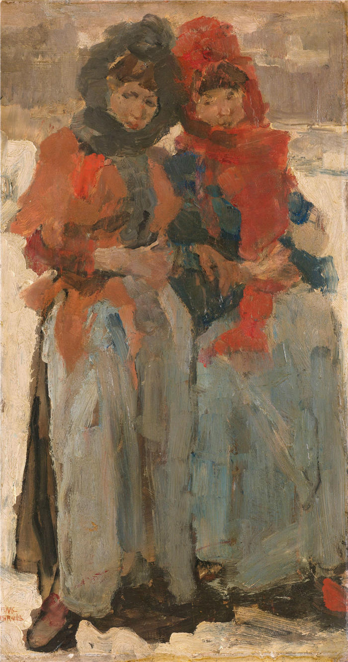 伊萨克·拉扎鲁斯·伊斯拉尔斯(Isaac Lazarus Israëls,荷兰画家)高清作品-《雪地里的两个年轻女子(c. 1890 - c. 1894)》