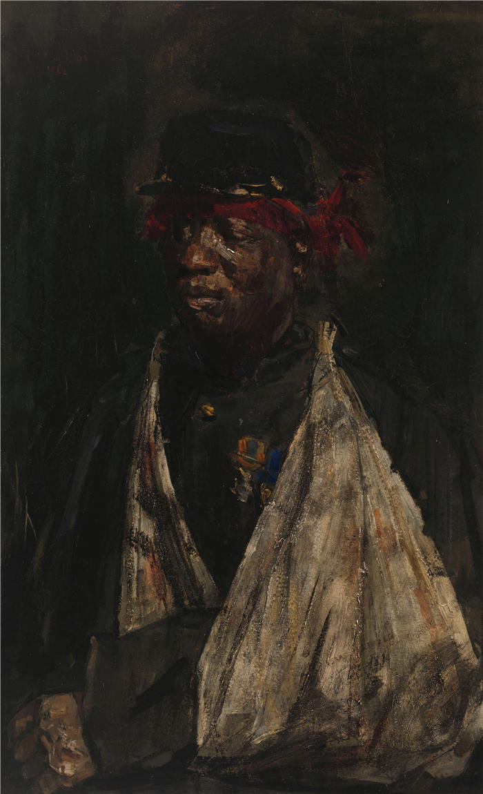 伊萨克·拉扎鲁斯·伊斯拉尔斯(Isaac Lazarus Israëls，荷兰画家)高清作品-《受伤的 KNIL 士兵的肖像（1882 年）》