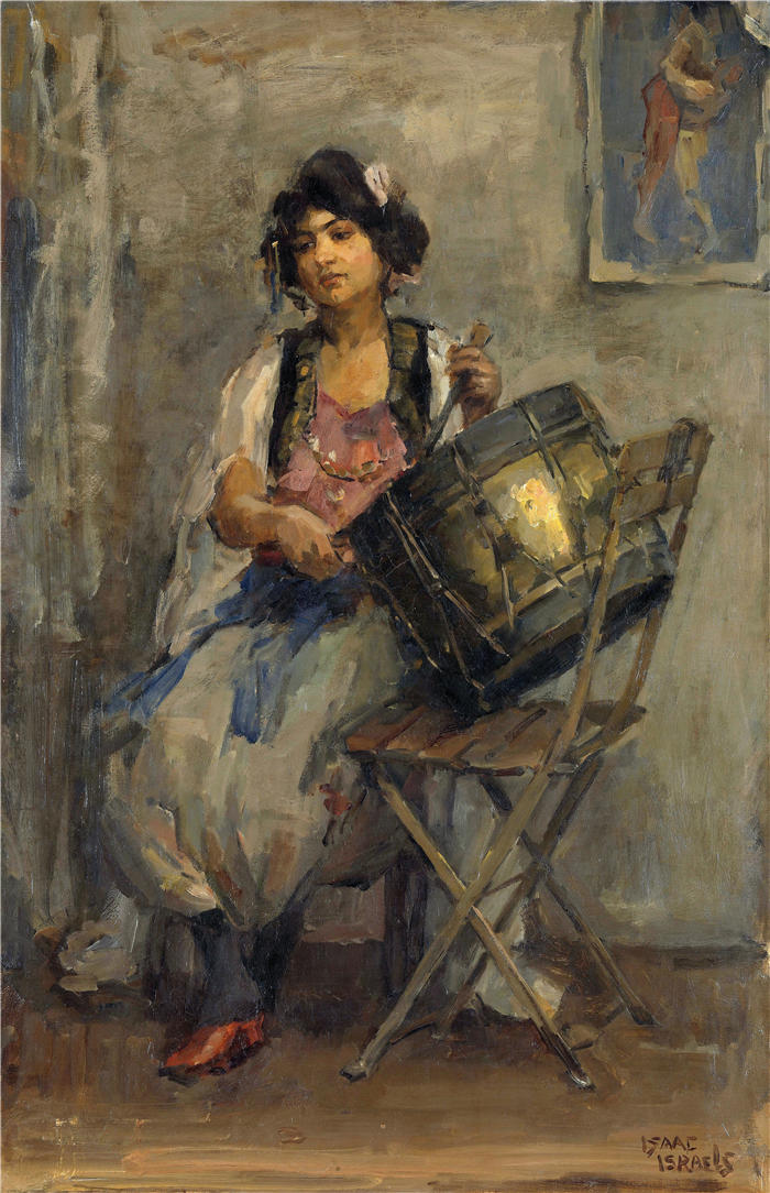 伊萨克·拉扎鲁斯·伊斯拉尔斯(Isaac Lazarus Israëls，荷兰画家)高清作品-《女鼓手（c. 1890 - c. 1910）》