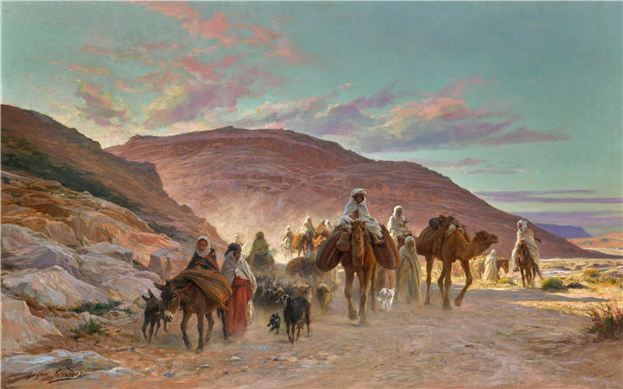 欧仁·吉拉代（ Eugène Girardet，法国画家）高清作品-《沙漠商队》