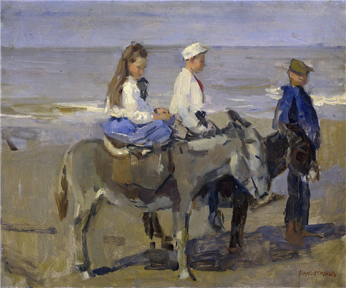 伊萨克·拉扎鲁斯·伊斯拉尔斯(Isaac Lazarus Israëls，荷兰画家)高清作品-《骑驴的男孩和女孩 (1896 - 1901)》