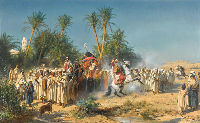 欧仁·吉拉代（ Eugène Girardet，法国画家）高清作品-《比斯克拉的庆祝活动（1879 年）》