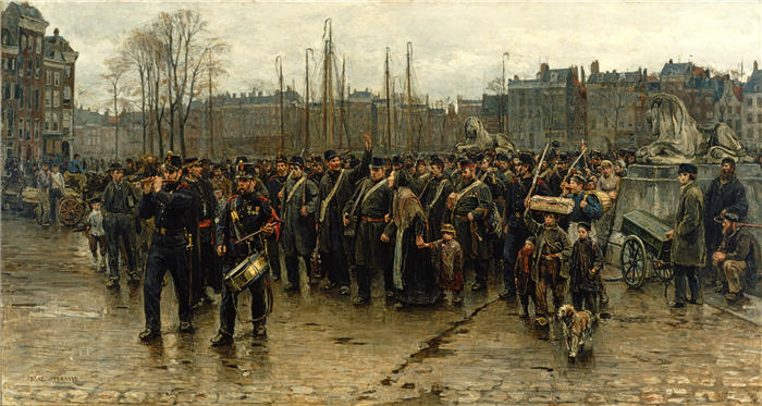 伊萨克·拉扎鲁斯·伊斯拉尔斯(Isaac Lazarus Israëls，荷兰画家)高清作品-《殖民士兵的运输（1883-1884）》
