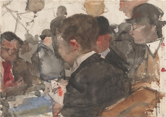 伊萨克·拉扎鲁斯·伊斯拉尔斯(Isaac Lazarus Israëls，荷兰画家)高清作品-《Kaartende mannen 在 een 咖啡馆 (1875 - 1934)》