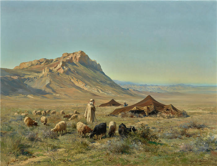 欧仁·吉拉代（ Eugène Girardet，法国画家）高清作品-《贝都因人营地》