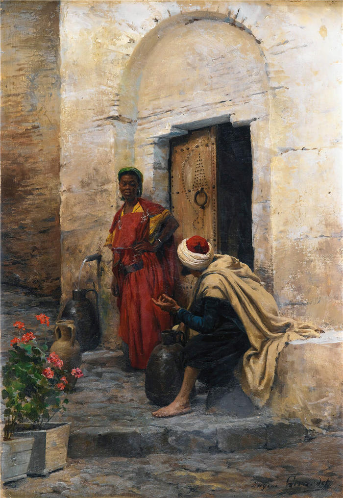 欧仁·吉拉代（ Eugène Girardet，法国画家）高清作品-《拉封丹对话》
