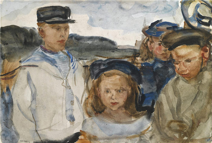 伊萨克·拉扎鲁斯·伊斯拉尔斯(Isaac Lazarus Israëls,荷兰画家)高清作品-《阿姆斯特丹 Oosterpark 的孩子们》