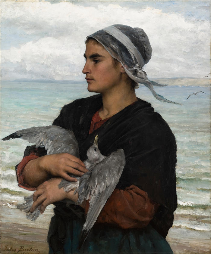 朱尔斯·布雷顿（Jules Breton，法国画家）高清作品-《受伤的海鸥 (1878)》