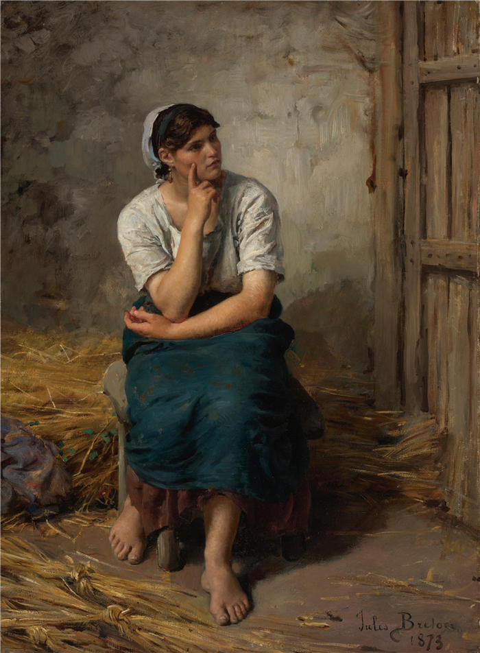 朱尔斯·布雷顿（Jules Breton，法国画家）高清作品-《农民女孩休息（1873）》