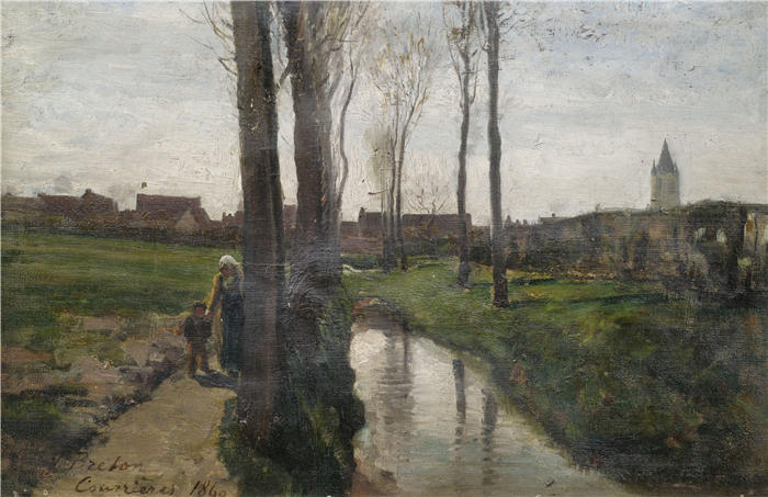 朱尔斯·布雷顿（Jules Breton，法国画家）高清作品-《库里埃附近的景观（1860年）》