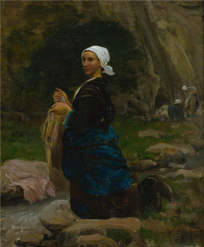 朱尔斯·布雷顿（Jules Breton，法国画家）高清作品-《布列塔尼洗衣妇 (1865)》