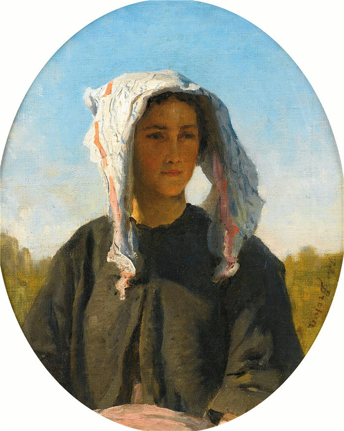 朱尔斯·布雷顿（Jules Breton，法国画家）高清作品-《青年肖像 Paysanne Bordelaise》