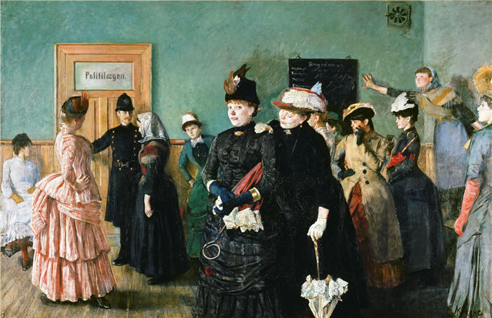 克里斯蒂安·克罗格（Christian Krohg，挪威画家）高清作品-《阿尔贝蒂娜去看警察外科医生（1885-1887）》
