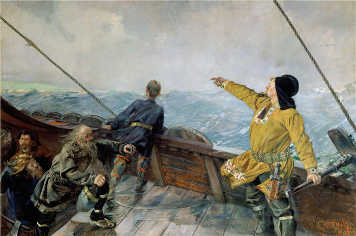 克里斯蒂安·克罗格(Christian Krohg,挪威画家)高清作品-《Leiv Eirikson 发现美洲 (1893)》
