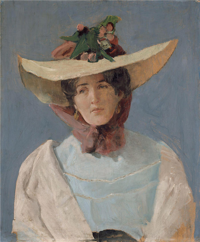 克里斯蒂安·克罗格（Christian Krohg，挪威画家）高清作品-《Portrett av skuespillerinnen 艾格尼丝·莫温克尔 (1904)》