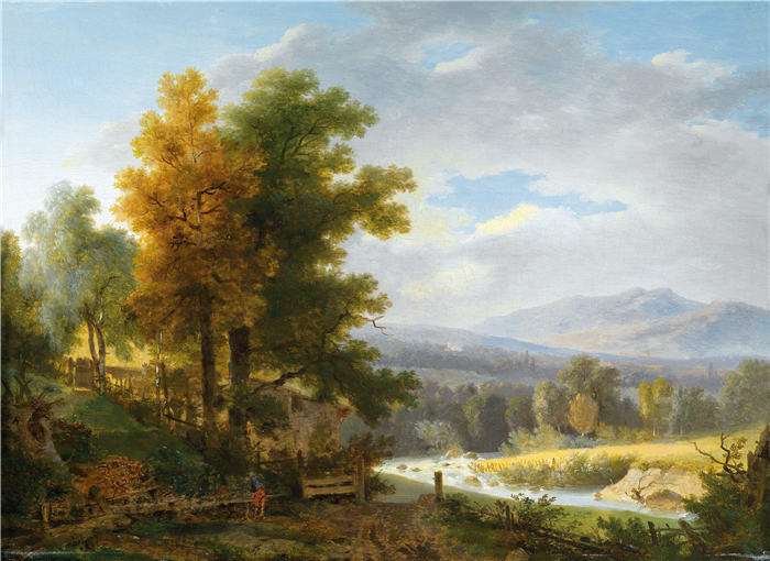 沃尔夫冈·亚当·托普弗（Wolfgang-Adam Töpffer，瑞士画家）作品-《宽阔景观前的木工（1805）》