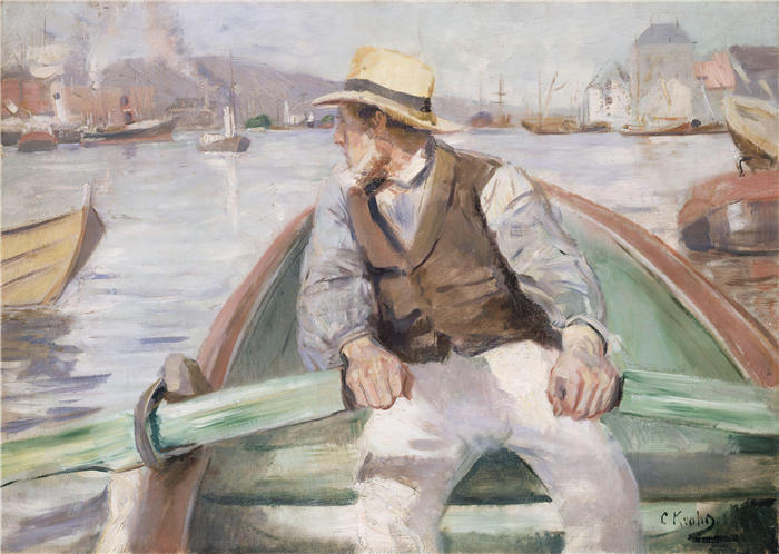克里斯蒂安·克罗格（Christian Krohg，挪威画家）高清作品-《展望未来，卑尔根港 (1884)》