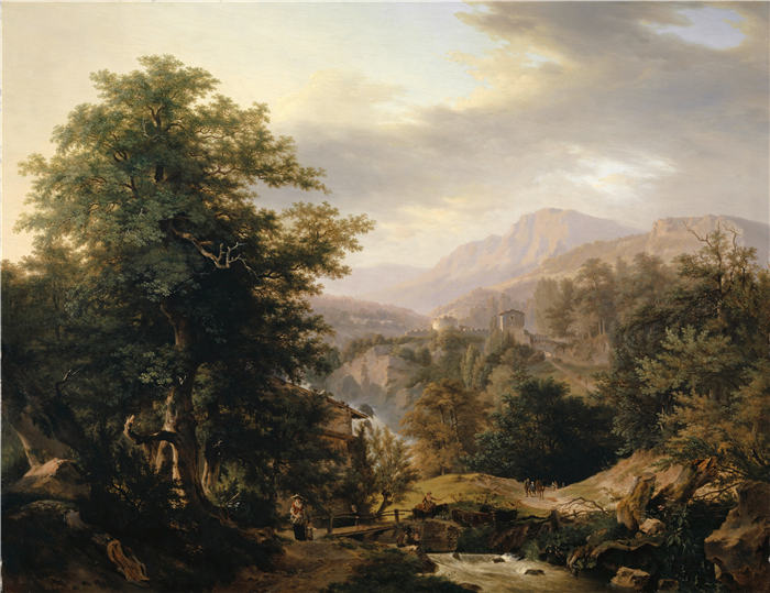 沃尔夫冈·亚当·托普弗（Wolfgang-Adam Töpffer，瑞士画家）作品-《山景与员工人物和溪流（1801 年）》