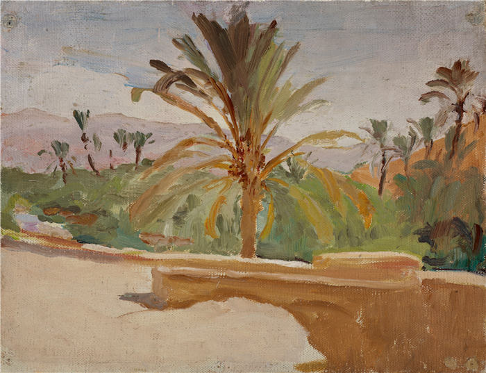 扬·恰格林斯基（Jan Ciągliński ，波兰画家）高清作品-《Biskra（棕榈树绿洲）（1909）》