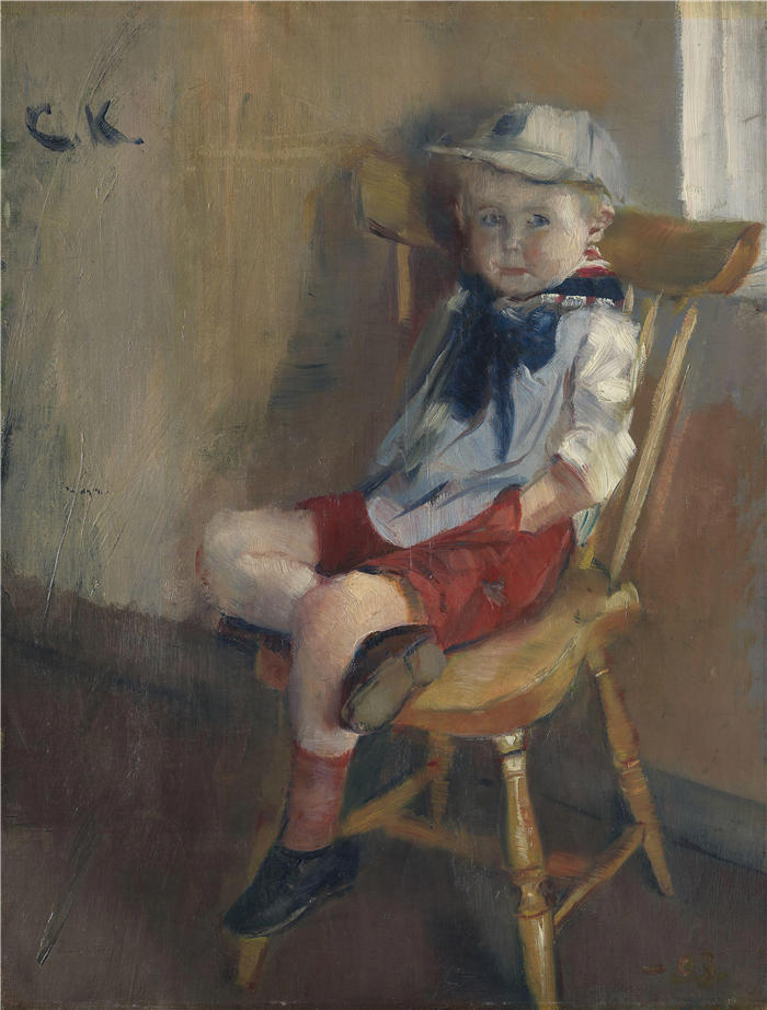 克里斯蒂安·克罗格（Christian Krohg，挪威画家）高清作品-《椅子上的小男孩 (1888)》