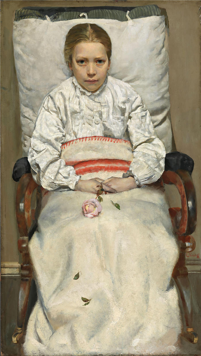 克里斯蒂安·克罗格（Christian Krohg，挪威画家）高清作品-《生病的女孩（1881）》