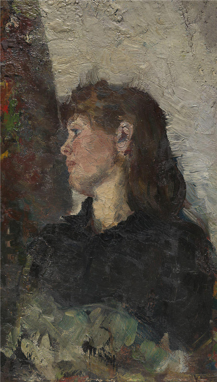 克里斯蒂安·克罗格（Christian Krohg，挪威画家）高清作品-《画家 Oda Krohg 的肖像（约 1885 年）》