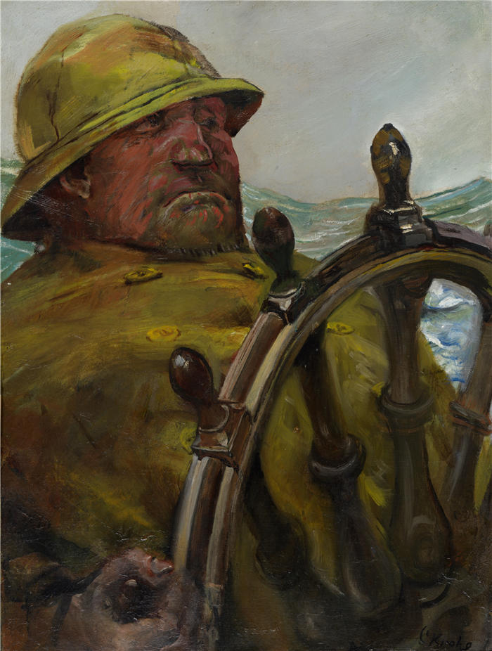 克里斯蒂安·克罗格（Christian Krohg，挪威画家）高清作品-《在舵 (1890 - 1895)》