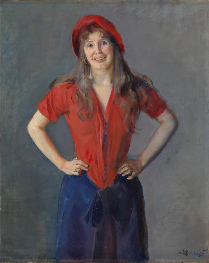 克里斯蒂安·克罗格（Christian Krohg，挪威画家）高清作品-《画家 Oda Krohg 的肖像 (1888)》