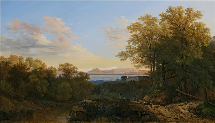 沃尔夫冈·亚当·托普弗（Wolfgang-Adam Töpffer，瑞士画家）作品-《日内瓦湖和勃朗峰地块的景色（1825 年）》