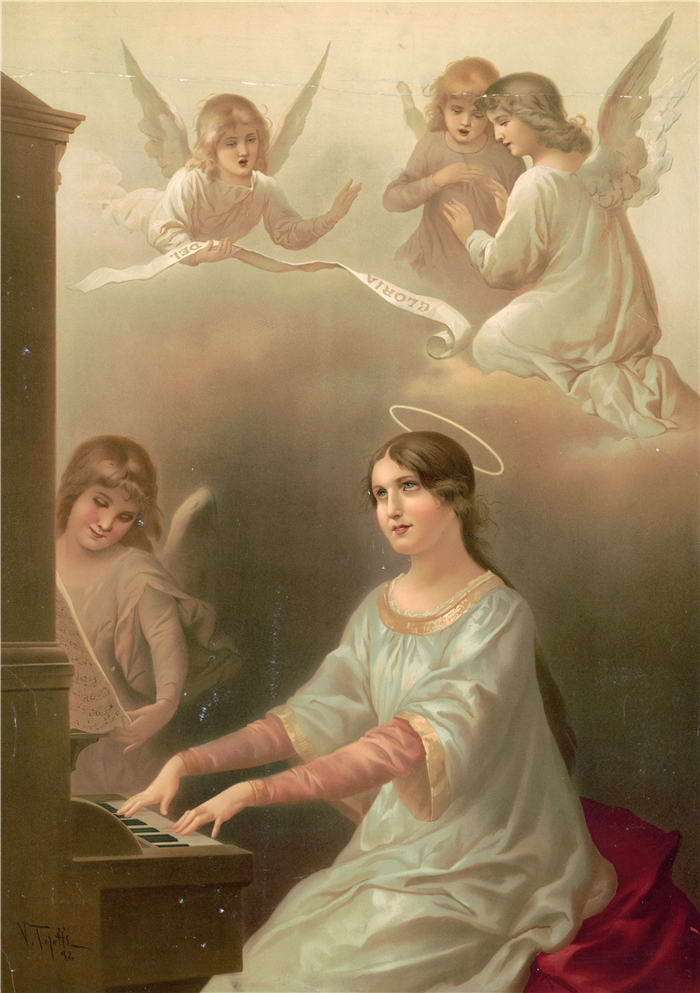 维吉里奥·托杰蒂（Virgilio Tojetti，意大利画家）高清作品-圣塞西莉亚 (1895)
