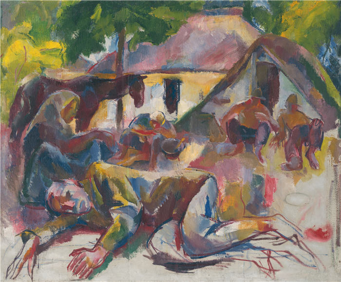 维尔莫斯·阿巴-诺瓦克 (Vilmos Aba-Novák，匈牙利画家)高清作品-《休息的吉普赛人（1926-1927）》