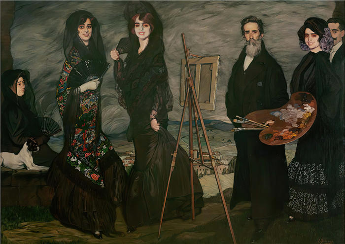 伊格纳西奥·祖洛加 (Ignacio Zuloaga，西班牙画家)高清作品-《我的丹尼尔叔叔和他的家人 (1910)》