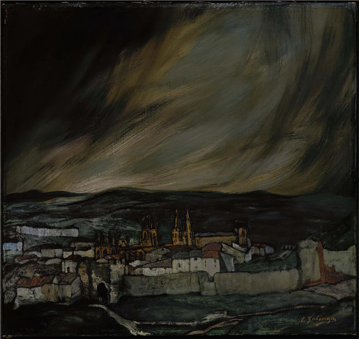 伊格纳西奥·祖洛加 (Ignacio Zuloaga，西班牙画家)高清作品-《卡斯蒂利亚风景 (1909)》