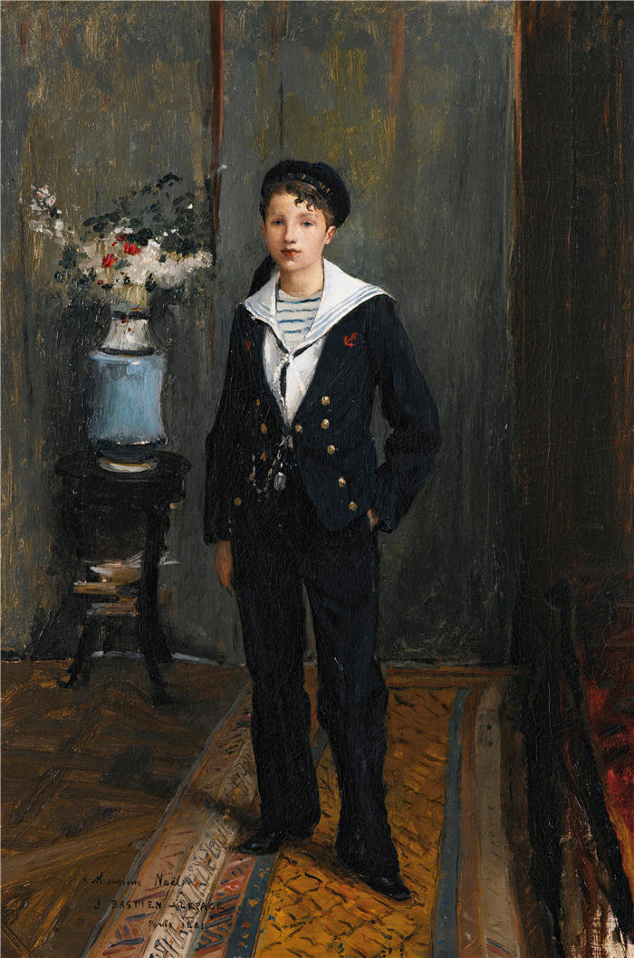 朱尔斯·巴斯蒂安-勒佩奇 （Jules Bastien Lepage，法国画家）高清作品-《一个小男孩的肖像 (1881)》