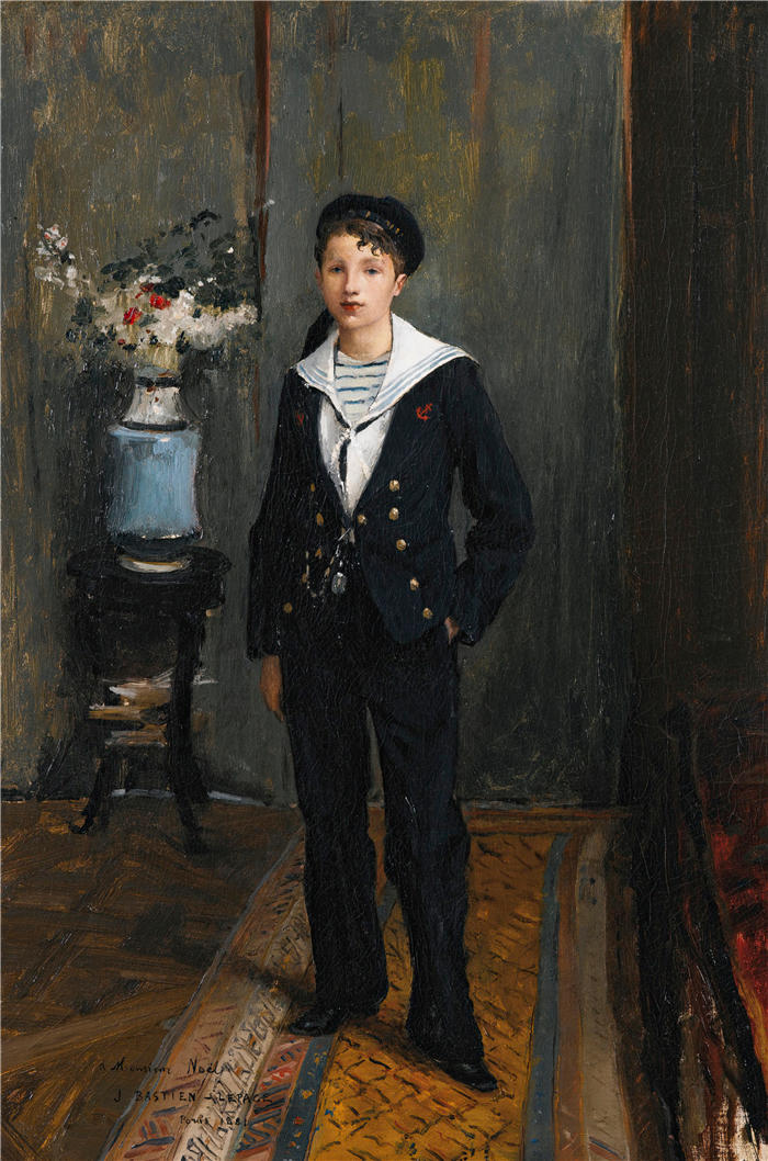 朱尔斯·巴斯蒂安-勒佩奇 (Jules Bastien Lepage,法国画家)高清作品-《一个小男孩的肖像 (1881)》