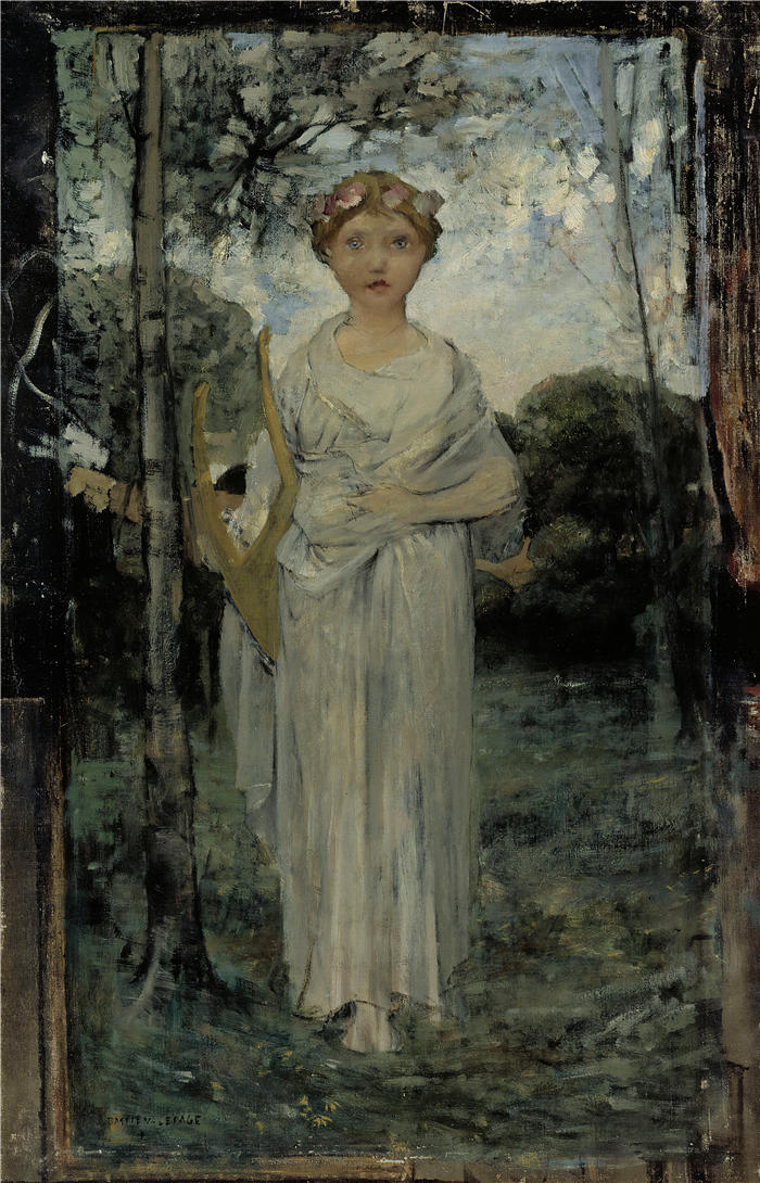 朱尔斯·巴斯蒂安-勒佩奇 （Jules Bastien Lepage，法国画家）高清作品-《缪斯，学习 (1870 - 1884)》