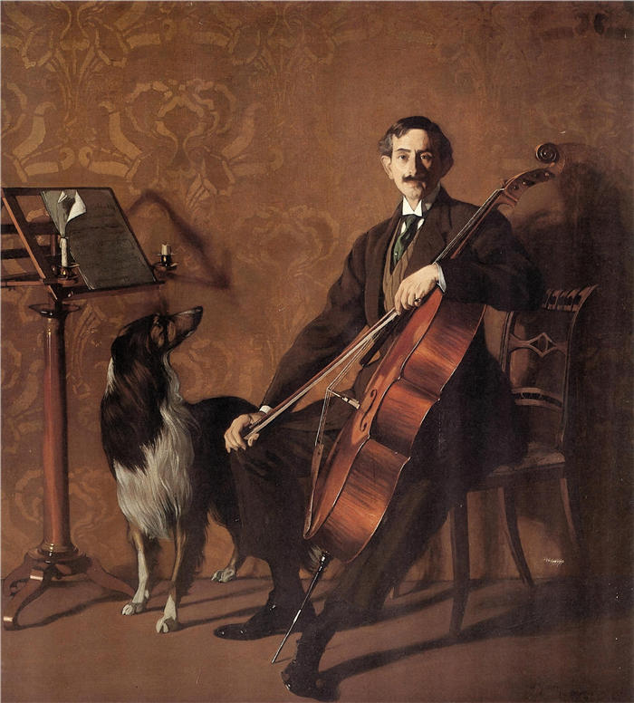 伊格纳西奥·祖洛加 (Ignacio Zuloaga，西班牙画家)高清作品-《大提琴家胡安·德阿祖门迪（1909）》