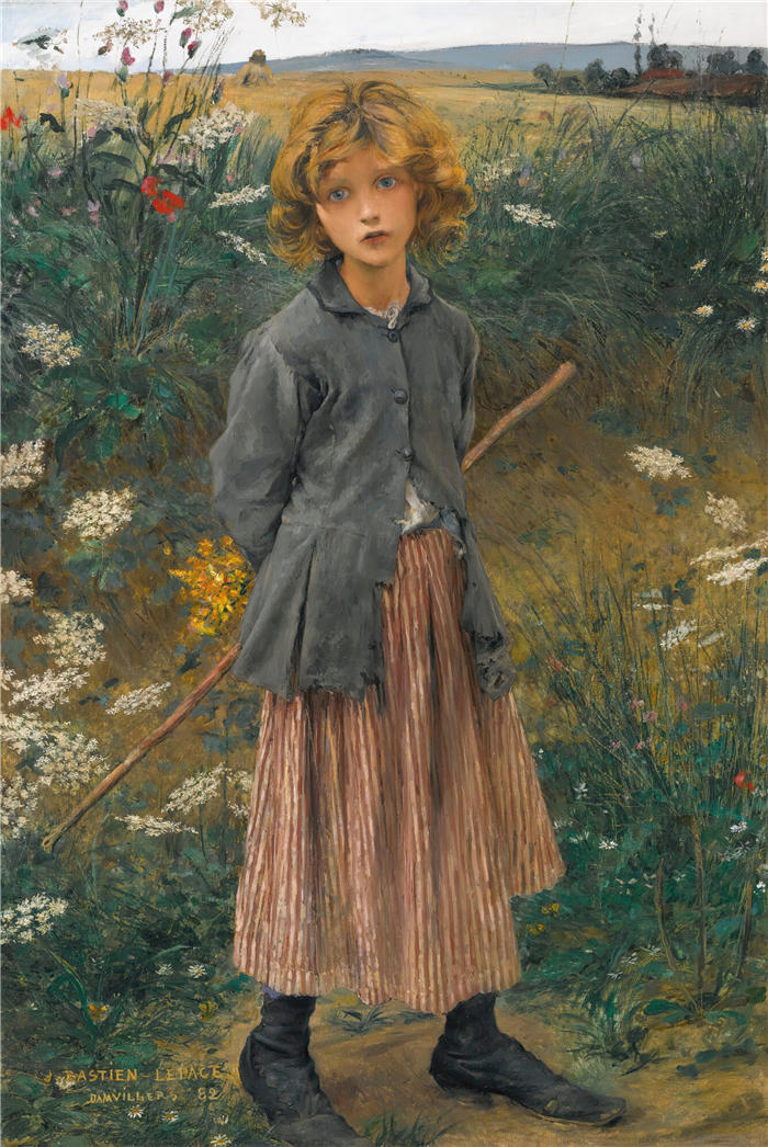 朱尔斯·巴斯蒂安-勒佩奇 (Jules Bastien Lepage,法国画家)高清作品-《花路(La Petite Bergerère)(1882年)》