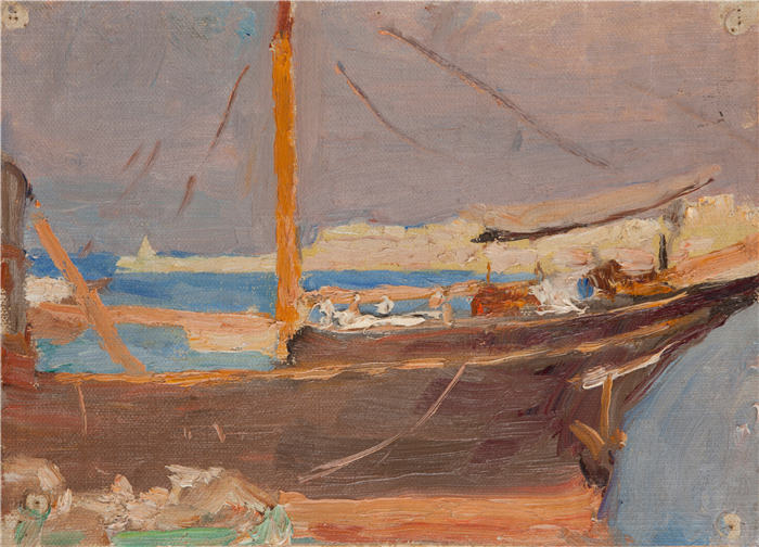 扬·恰格林斯基（Jan Ciągliński ，波兰画家）高清作品-《马耳他（一艘船）（1910）》