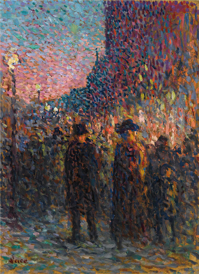 马克西米连·卢斯（ Maximilien Luce，法国画家）高清作品-《巴黎，Les Boulevards，la night（约1893年）》