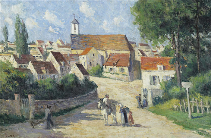 马克西米连·卢斯( Maximilien Luce,法国画家)高清作品-《Guernes, La Rue De Village》