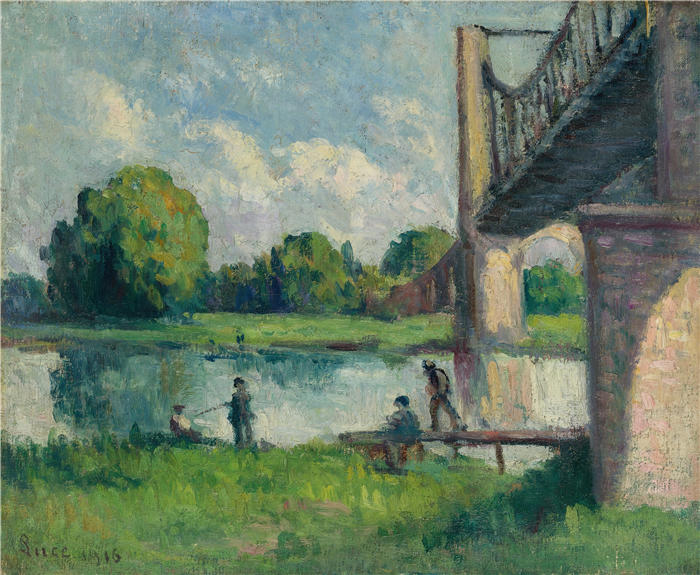 马克西米连·卢斯（ Maximilien Luce，法国画家）高清作品-《安格尔环境桥（1916）》