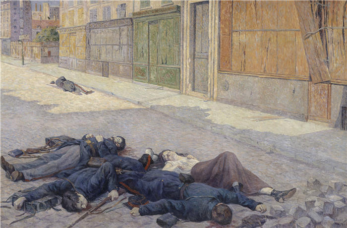 马克西米连·卢斯（ Maximilien Luce，法国画家）高清作品-《1871 年 5 月的巴黎街道（1903 年至 1906 年）》