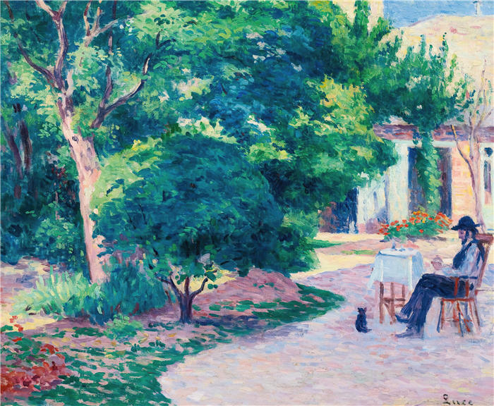 马克西米连·卢斯（ Maximilien Luce，法国画家）高清作品-《巴黎，亚历山大·沙彭蒂埃在博伊劳小村庄的花园（约1900年）》