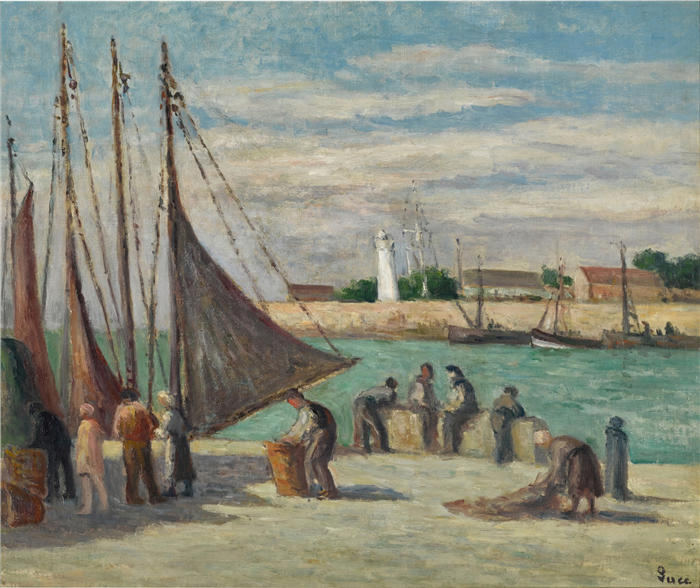 马克西米连·卢斯（ Maximilien Luce，法国画家）高清作品-《Honfleur，在码头上》