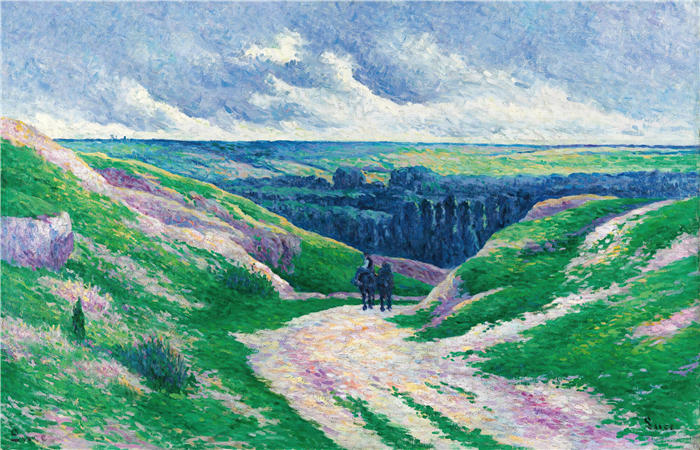 马克西米连·卢斯（ Maximilien Luce，法国画家）高清作品-《瓦兹河畔附近的景观（约1902-03年）》