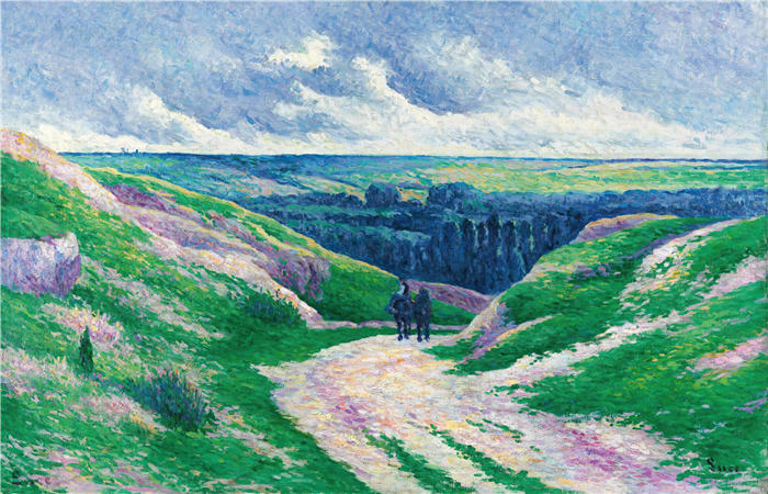 马克西米连·卢斯( Maximilien Luce,法国画家)高清作品-《瓦兹河畔附近的景观(约1902-03年)》