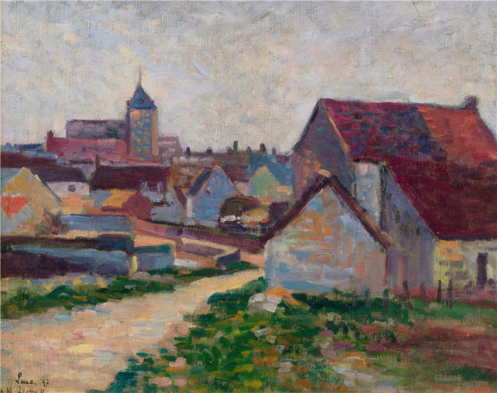 马克西米连·卢斯（ Maximilien Luce，法国画家）高清作品-《康多瓦河畔的康切村（1897年）》